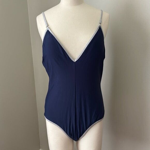 Sam Edelman Pop Solids One Piece Swimsuit Navy/Metallic Sz L - Picture 2 of 13